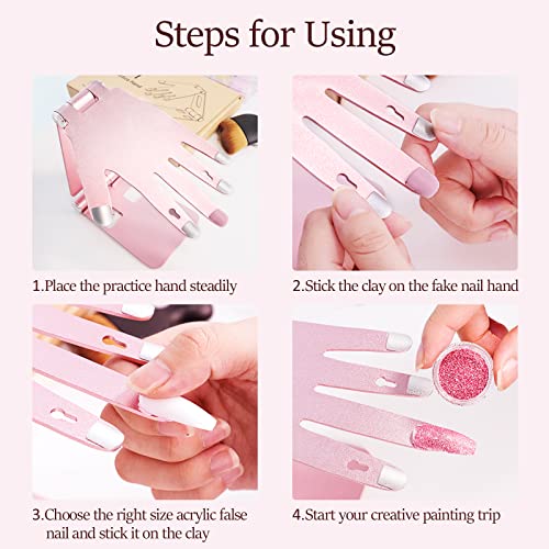 Pracione a mão para pregos de acrílico, suporte manual de unhas dobráveis ​​2 em 1, suporte de mão ajustável para a prática de unhas