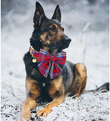Colar de cachorro de algodão de Natal genérico com marinheiro arco vermelho e azul colarinho xadrez para cachorro pequeno