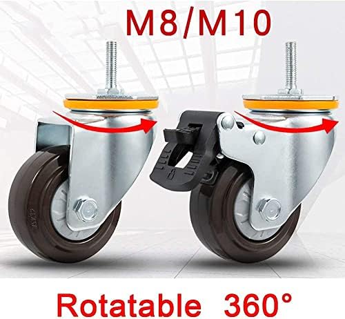 Lumecube 75mm de giro pesado giratória para móveis, um conjunto de 4, carga de carga de 250 kg, rodas giratórias de reposição de carrinho, mamona parafuso opcional m8x20mm, m10x25mm, rodízios de placa de freio