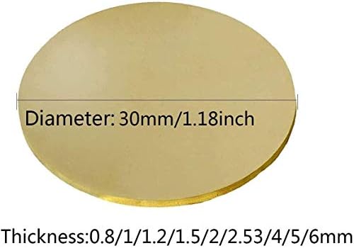 Zhengyyuu placa de latão placa redonda de metal placa de metal h62 folha de cobre de tira de bronze diâmetro 30mm/1. 18 polegadas de espessura de 0,8-3mm de folha de cobre)