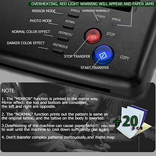 Corieosd 2022 Tattoo Transfer Stisnche Machine Tattoo Kit Copier Printer com 20 PCS Papel de transferência grátis