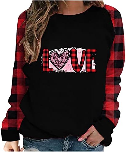 Womens Love Heart Shirt Day Day Plaid Pullover