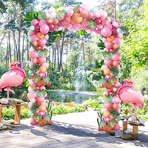 124pcs Tropical Flamingo Balão Arco Kit Garland Garland Balões Flamingo Balões de Confetes Rosa Quente Balões Tropical Folhas