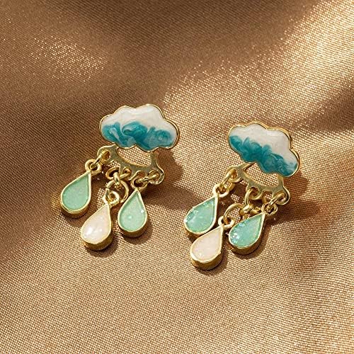 Gotas de chuva e brincos de nuvem chuvosa para mulheres Jackets de orelha de ouro de garotas Brincos de jóias desenhados à mão
