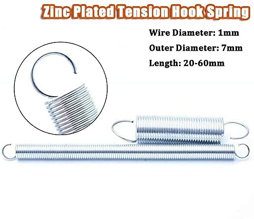 Nianxinn compressão moles diâmetro de fio 1 mm de zinco branco diâmetro externo de 7 mm mola de tensão com extensão do gancho comprimento