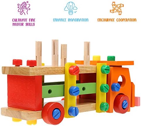 Conjunto de ferramentas de construção de veículos de madeira Boxiki Kids Montessori Atividades de aprendizado para crianças em