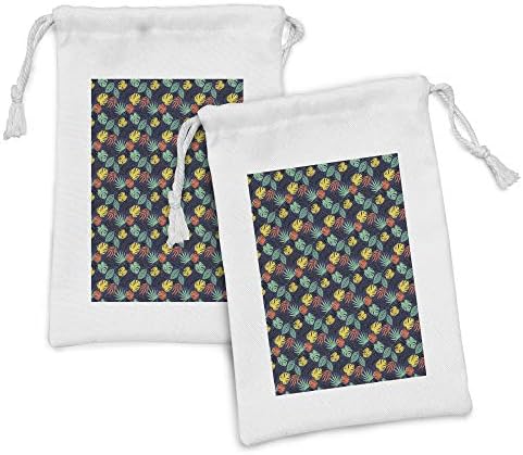 Conjunto de bolsas de tecido de folhas de Ambesonne de 2, folhas tropicais gráficas de verão coloridas com pontos
