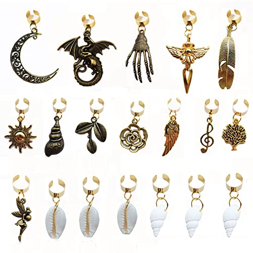 19 PCS jóias de cabelo para tranças acessórios de dreadlock, algemas de cabelo ajustáveis ​​cor de bronze e ouro, lunas