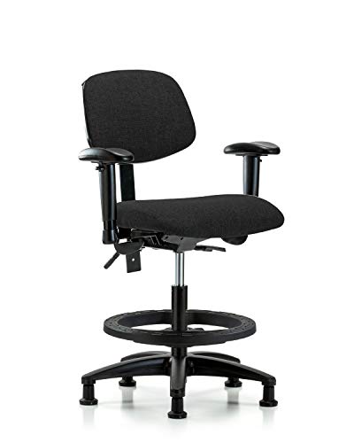 Labtech Seating LT42496 Cadeira de bancada média, tecido, base de nylon - inclinação, braços, anel de pé preto, desliza,