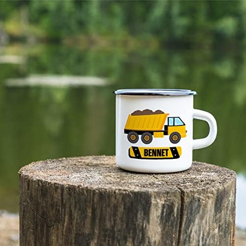 Nome personalizado caneca de acampamento - 12oz Kids Caneca Amarelo Caminhões de construção - Caneca de café em aço