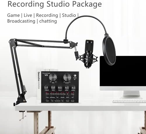 Pacote de equipamentos de podcast, pacote de microfone de condensador BM -800 com trocador de voz, pacote de estúdio de gravação