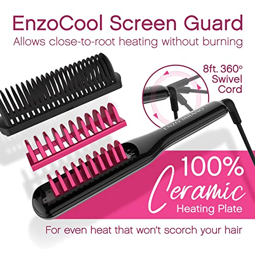 Enzo Milano-SX Enzocool Professional 2-em 1 Pente quente elétrico, alisador de cabelo perto de raíz