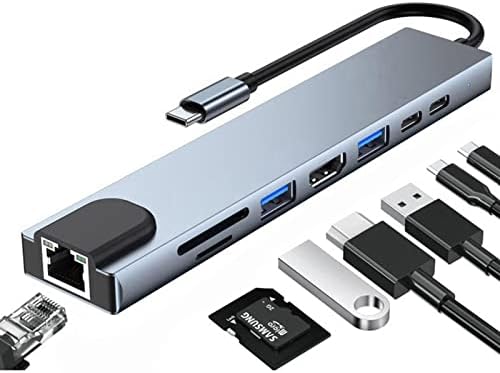 Adaptador de cubo de Atrarasse 8 em 1 USB C, estação de encaixe de laptop USB tipo C com 1x 4K HDMI, 1X 87W PD, 1x USB3.0, 1x USB2.0,