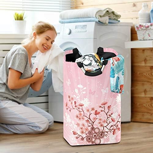 ALAZA Sakura Cherry Blossom Padrão grande lavanderia para lavanderia Bolsa dobrável com alças Roupas impermeáveis ​​Durável