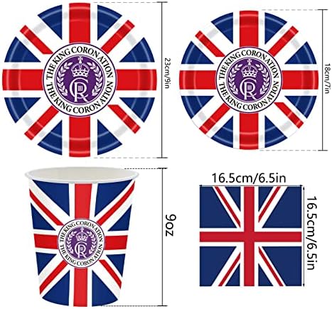 Placas de festa da bandeira britânica | Britrain UK England Flag Party Supplies | Carlos III, a festa de coroação do rei, suprimentos