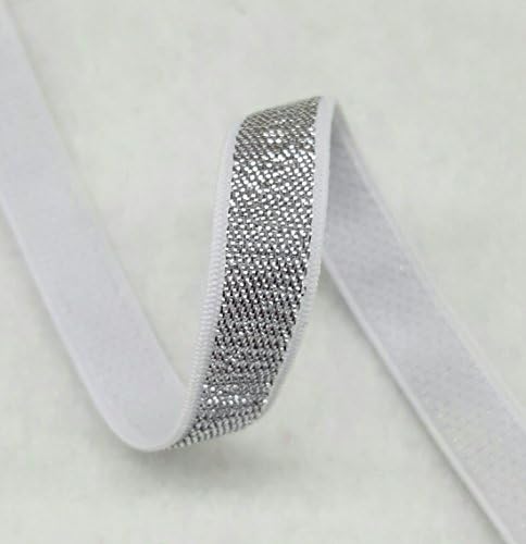 Bandas elásticas de glitter de prata macia e mole de 5/8 de polegada de largura em 2 jardas, elástica de cintura, elástica