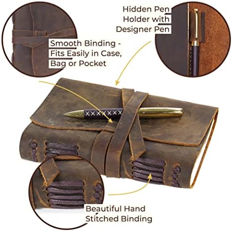 Journal Gift Settle com marcador de couro antigo + caneta, notebook de redação artesanal 7x5 polegadas de couro sem revestimento diário