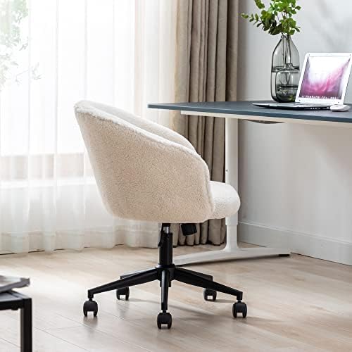 Cadeira de mesa do escritório da KCC Faux Fur, confortável poltrona de lazer moderno e macio com rodas, estofar