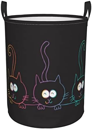 Três gatos esportam cestas de roupas sujas dobráveis ​​para a cozinha do quarto de lavanderia, pequena capacidade 16,5 x13.8