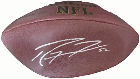 Ray Lewis autografou o futebol da NFL Wilson com prova, foto de Ray assinando para nós, Baltimore Ravens, Miami Hurricanes,