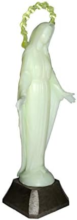Ferrari & Arrighetti Nossa Senhora da Medalha Estatueta, fluorescente / brilha no escuro, 14 cm de altura / 17,5 cm com pedestal