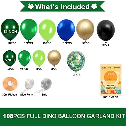 Jungle Safari Balloon Garland Arch Kit, Balões de confetes azuis dourados verdes para a festa de aniversário de um menino de um garoto decorações de festas de chá de bebê 108pcs