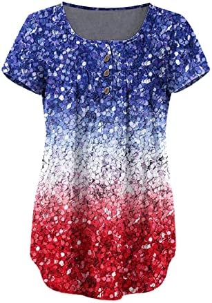 4 de julho Túdos de túnica para mulheres bandeira americana esconde-se camisetas gordas de verão Button de manga curta casual para o pescoço da blusa de pescoço
