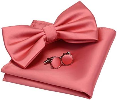 Gusleson mens de cor sólida dobra dupla gravata borboleta pré-amarrada e punho quadrado conjunto de punho com caixa