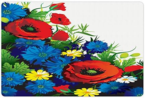 Tapete floral lunarable para comida e água, buquê de flores vibrantes com papoulas camomiles de beleza de beleza de beleza, retângulo