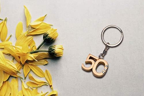 FashionCraft 6443 Favores do anel de chaves do 50º aniversário/ aniversário, chaveiro de metal dourado, pacote de 12
