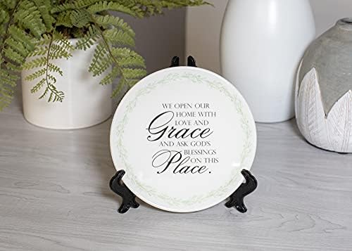 Dicksons Grace neste lugar Placa de cerâmica de porcelana branca de 6 polegadas com suporte