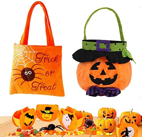 Sacos de Halloween para crianças, truques de abóbora ou tratamento de tecidos de doces com alça, baldes de brindes reutilizáveis ​​dobráveis