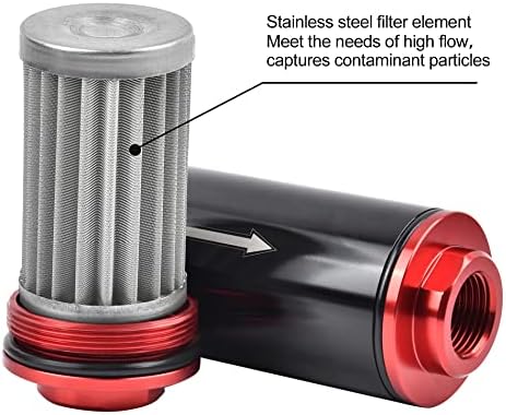 Energia maligna de 100 mícrons Filtro de combustível embutido e pacote de braçadeiras com suporte de montagem de filtro de combustível de 50 mm vermelho