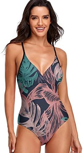 Aneo de banho de um pedaço para mulheres Sexy Tartarttle Print Tummy Control Monokini Bikini Conjunto de biquíni vintage Merda de galo do pescoço Vintage