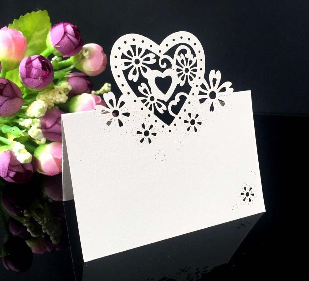 AOYOHO Corte em forma de coração Hold Wedding Number Nome do lugar Card Pacote de decoração de festas de aniversário de casamento de 50