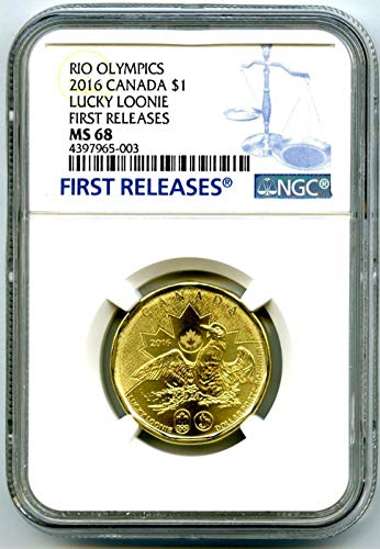 Canadá $ 1 Lucky Loonie Rio Olimpíadas Uncirculadas libera o primeiro dólar pop MS68 NGC
