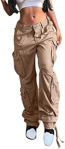 Mulheres de cintura alta calça de carga folgada Cargo Jeans Pocket Pocket Polícia solta Faixa de perna larga de pernas largas