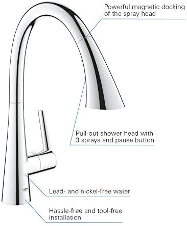 GROHE ZEDRA - PULL OUT PACH MIXER TAP, TAMANHO 401 mm, Chrome, 32294002