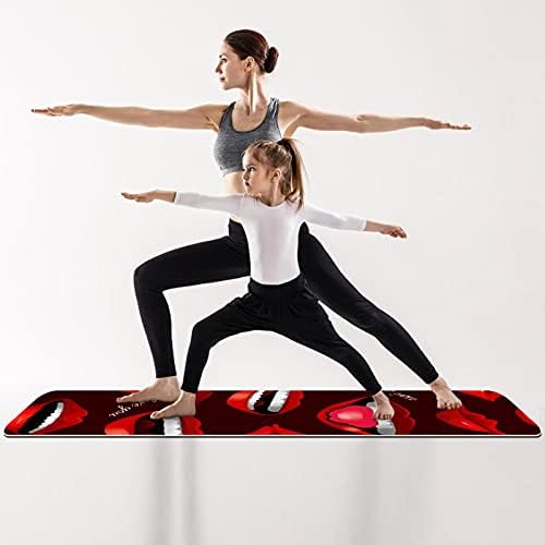 Exercício e fitness de espessura sem escorregamento 1/4 tapete de ioga com lábios bela estampa vermelha para ioga