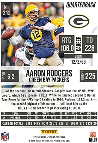 Lot de presente de 5 cartas de Aaron Rodgers, contendo suas estatísticas de pontuação Panini de 2021 e cartões de pontuação