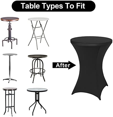 Tampa de mesa preta de spandex do Festicorp, toalhas de mesa equipadas com coquetéis, tampa de mesa de altura redonda para festas,
