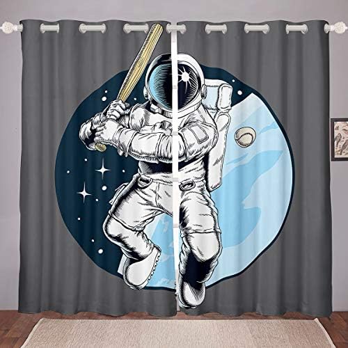 Cortinas de janela de foguete Espaço com tema de cortina painéis de desenho animado lançando cortinas de janela para crianças meninos