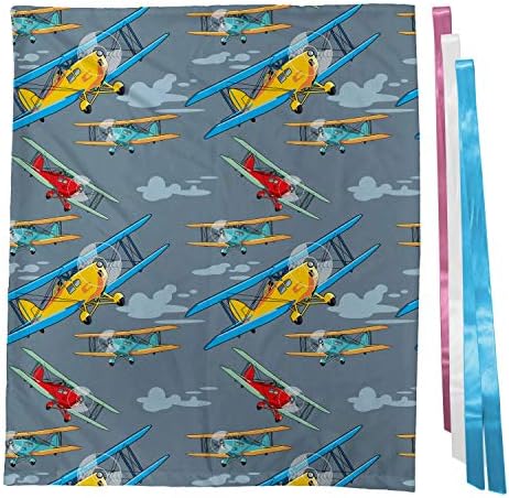 Bolsa de presente de avião vintage lunarable, aviões de desenhos animados retro coloridos com hélices Ilustração de transporte,
