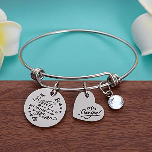 RaysUnFook não irmãs de sangue, mas irmãs por coração de birthstone charme Bracelet Friendship Gift I Love You Sister Cuff Friend Jewelry