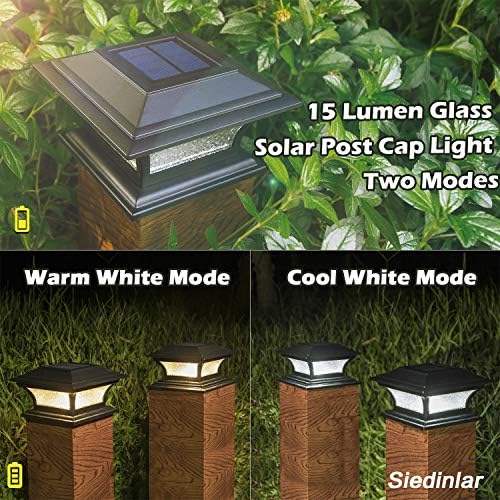 Luzes solares solares de Siedinlar Luzes de vidro ao ar livre Tampa de tampa 2 Luz de 2 modos para 4x4 5x5 6x6 Postagens deck pátio decoração de jardim quente branco/fria iluminação branca preto