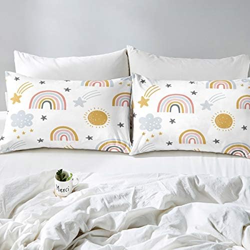 Erosebridal Girls Rainbow Fellow Sol e estrelas lençóis de cama Tamanho completo para crianças meninos crianças desenhos