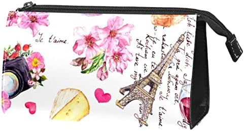 Tbouobt Bolsa cosmética para mulheres, bolsas de maquiagem Bolsa de higiene pessoal espaçosa Gift, Paris Eiffel Tower Pink Flowers