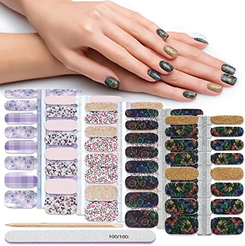 Danneasy 5 lençóis envoltórios de unhas de flor para mulheres tiras de esmalte glitter Glitter Solid Auto -adesivo Esquecamente adesivos