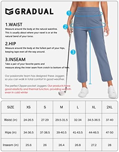 G Gradual Women's Golf Pants com bolsos com zíper puxam calças de tornozelo seco rápido e dreno para mulheres Trabalho de viagem