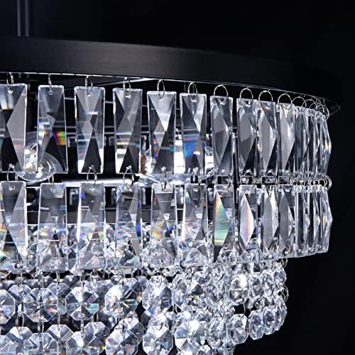 Lustre preto da fazenda Tochic, lustre de lustre de cristal moderno, luminária pendente pendente, iluminação redonda de